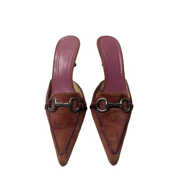 Gucci | Vintage Y2K Pink Suede Horsebit Kitten Herl Mules 9 - Picture 8 of 9
